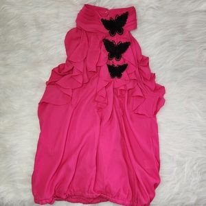 New York & Co. hot pink butterfly embroidered tank casual shirt size-M